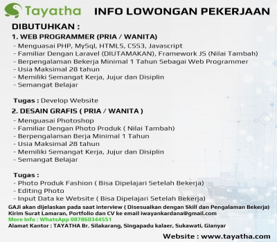 Lowongan Pekerjaan Web Programmer dan Desain Grafis Di Gianyar